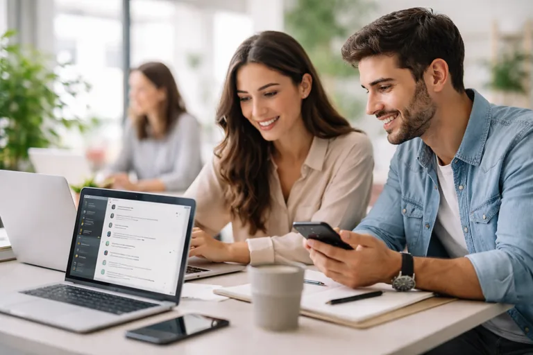 çalışanların dijital platform üzerinden mesajlaşarak proje sürecini yönettiği iş akışı