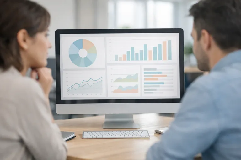 Grafik ve tablolar ile desteklenmiş veri analiz raporunun bilgisayar ekranında incelenmesi